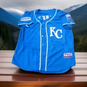 Kansas City Royals Majestic   Salvador Perez  Jersey 2014 World Series Blue Mens